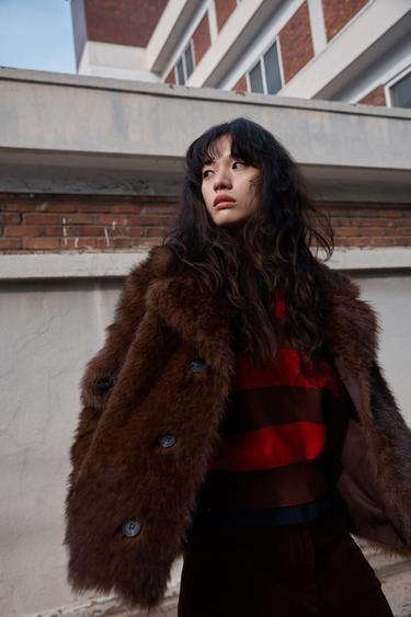 리버시블 더블 페이스드 퍼 점퍼 - Zara 다크 브라운