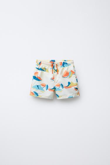 6-14 YEARS/ ISLAND PRINT SWIM BERMUDA SHORTS - Sand by Zara - Image 0