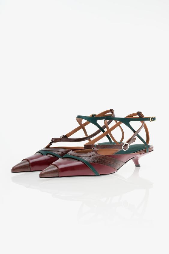LIMITED EDITION MULTI-STRAP LEATHER KITTEN HEELS - Brown by Zara - Image 0