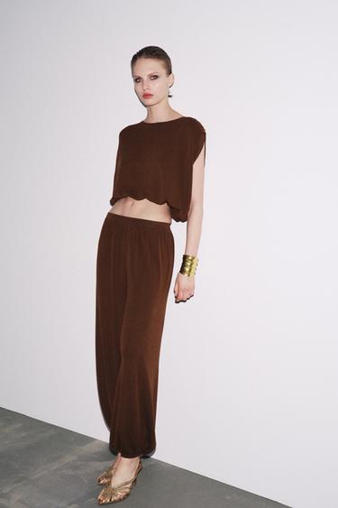 TOP WITH ELASTICATED HEM - Chocolate by Zara