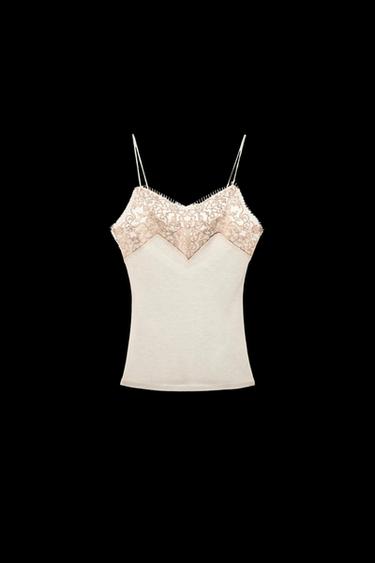 TOP LANA 100% ENCAJE - Blanco roto de Zara - Imagen 0