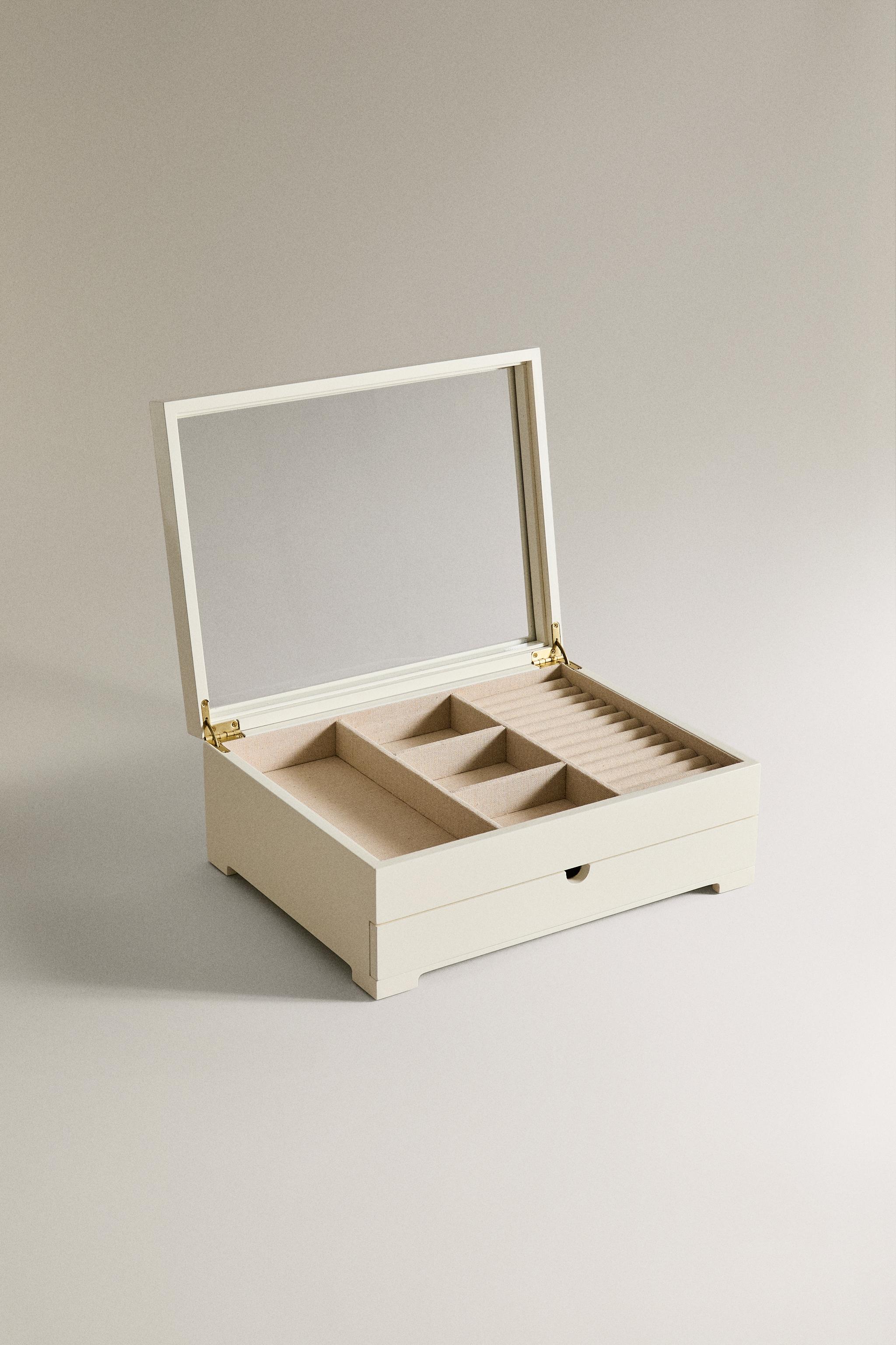 ラッカー ジュエリーボックス 引き出し付き 大型フタ - ホワイト