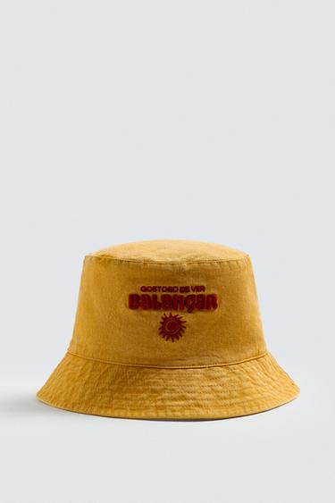 CONTRAST EMBROIDERY BUCKET HAT - Mustard by Zara