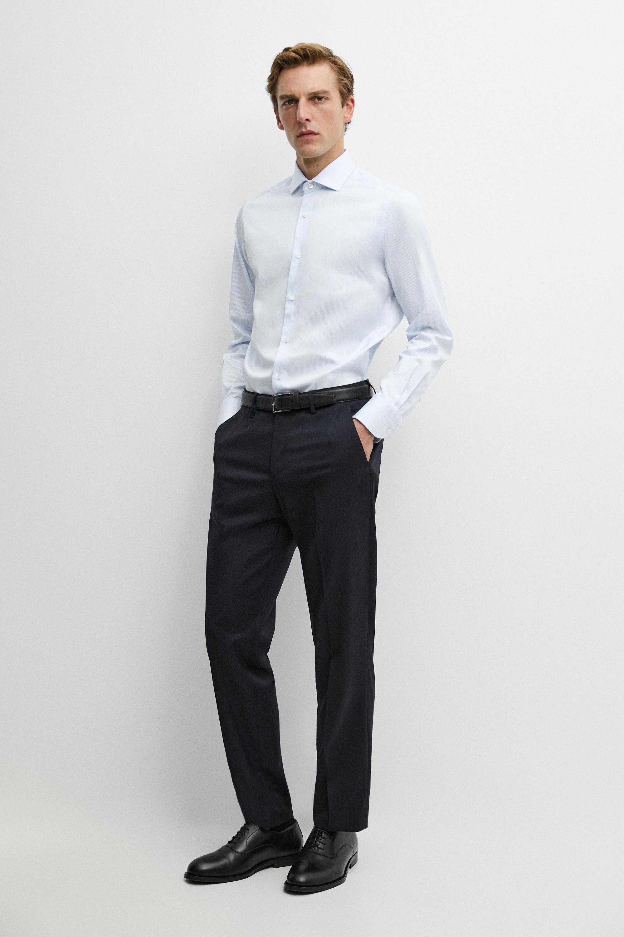 Slim fit 100% cotton double stripe shirt