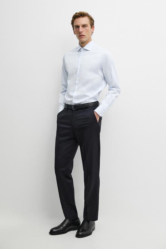 Zara Slim fit 100% cotton double stripe shirt - Green stripe - Image 0