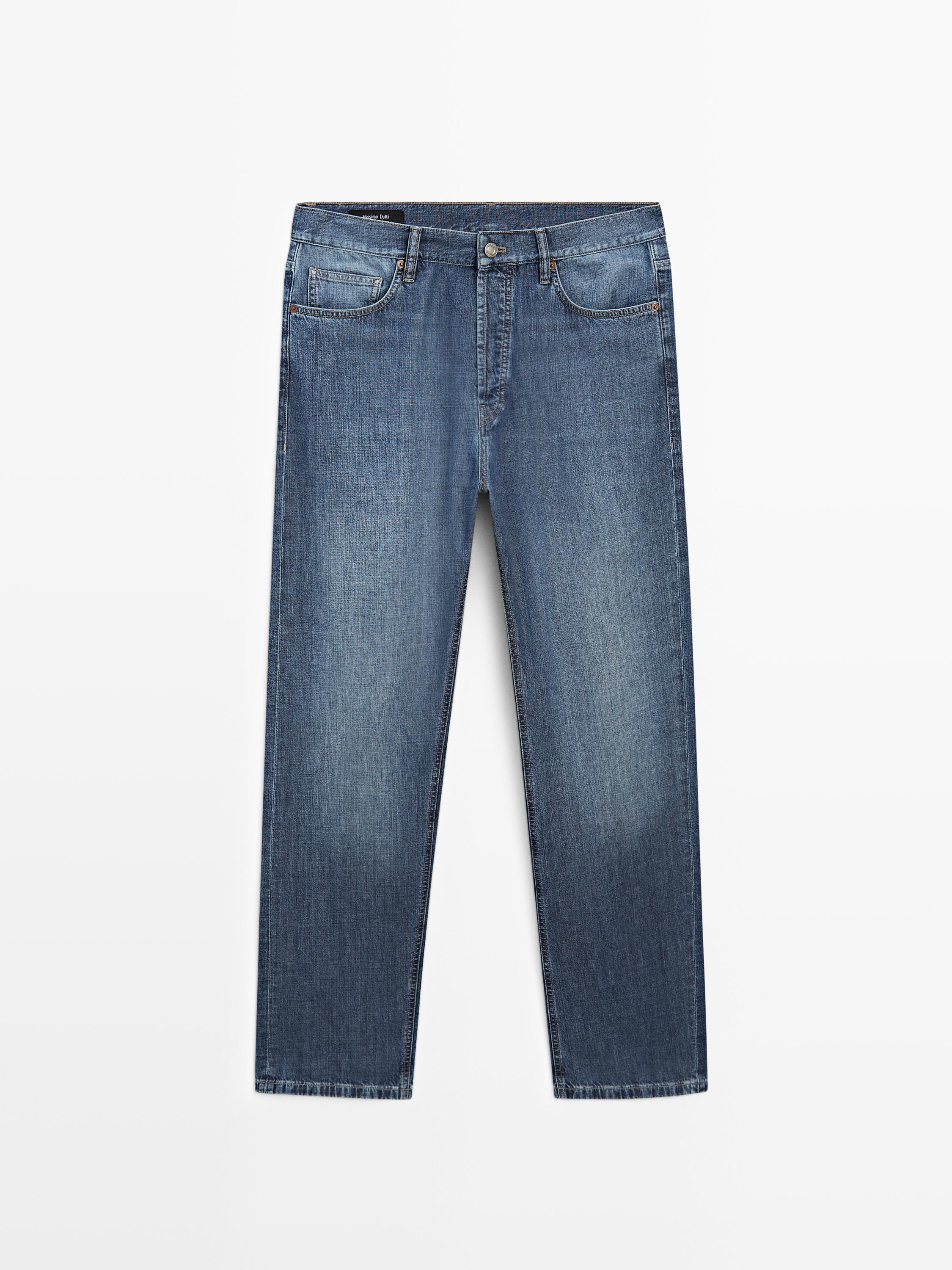 Lightweight straight-leg cotton jeans — Indigo