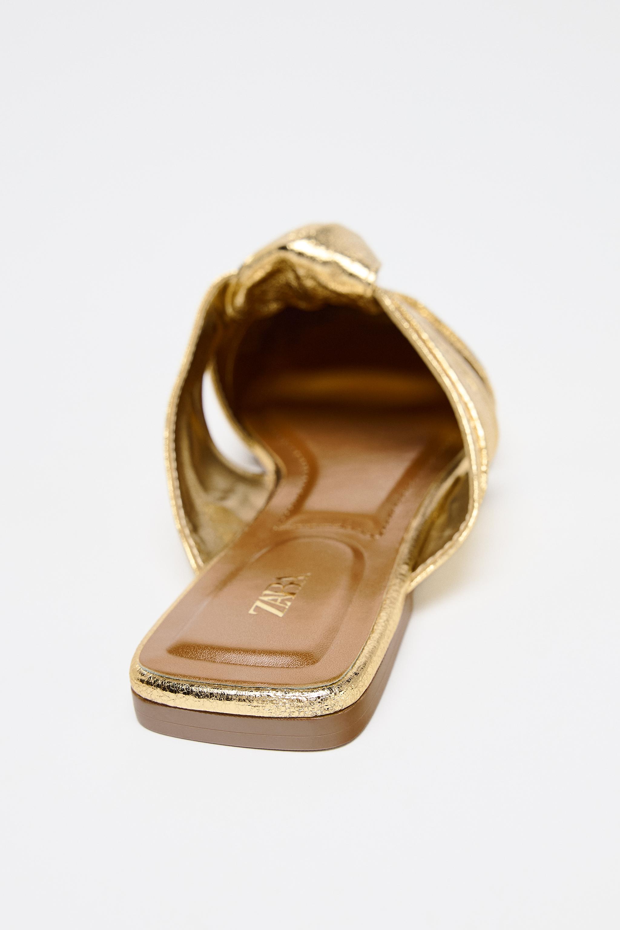 【ZARA】ノット付きメタリックミュール ノット付きメタリックミュール - ゴールド | ZARA Japan / 日本