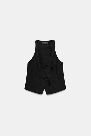 Zara HALTER VEST WITH TIES - Black