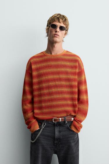 STRIPED OPEN-KNIT SWEATER - Orange by Zara