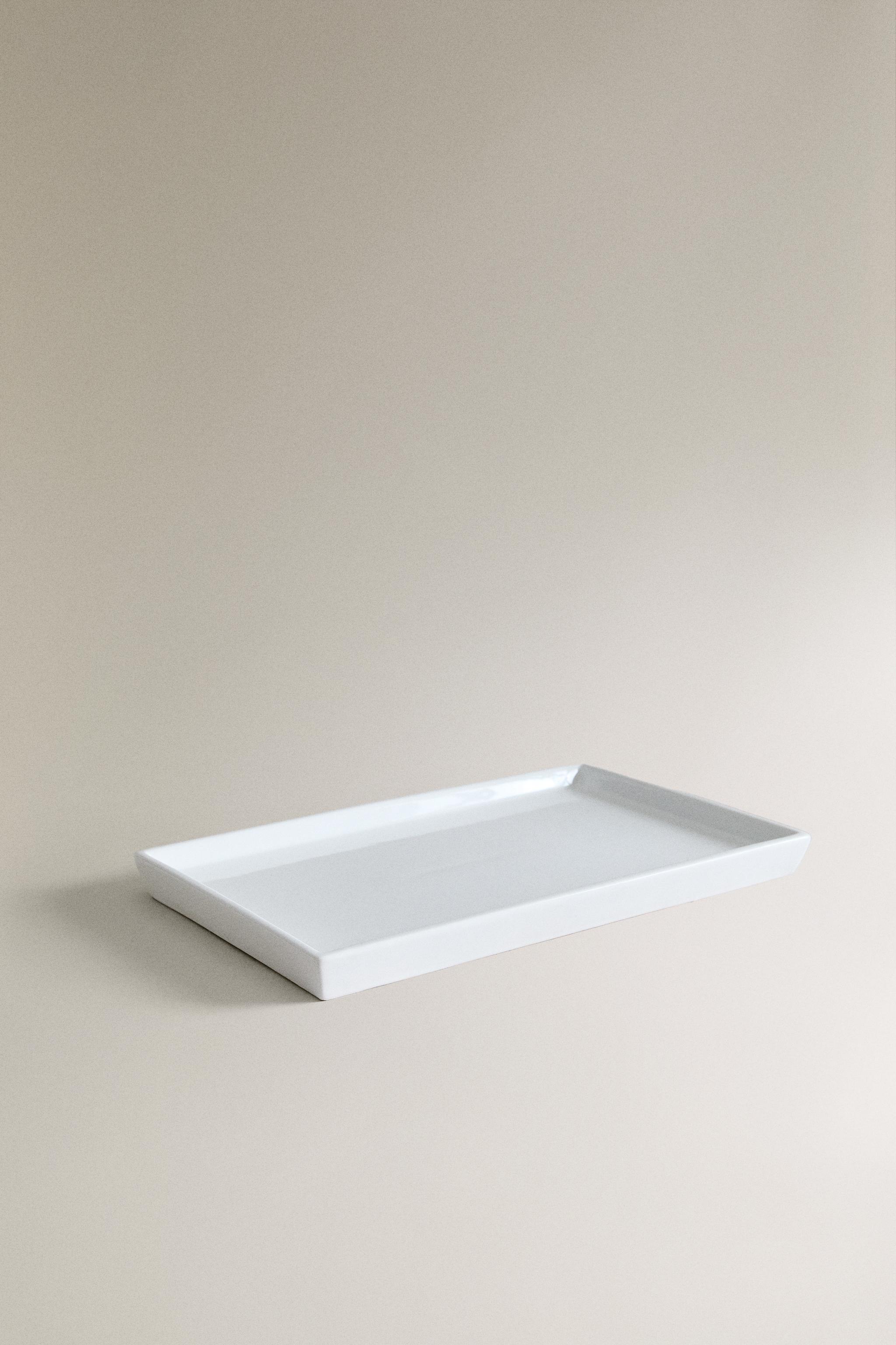 WHITE EARTHENWARE BATHROOM TRAY — White