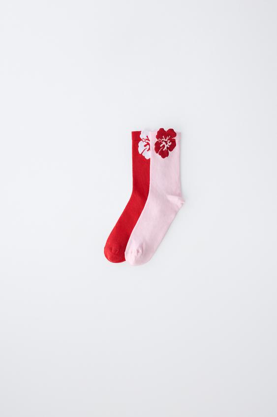 PACK DE DOIS PARES DE MEIAS MÉDIAS HIBISCUS - Multicolor da Zara - Imagem 0