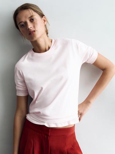 Zara 100% cotton short sleeve T-shirt - Pink - Image 0