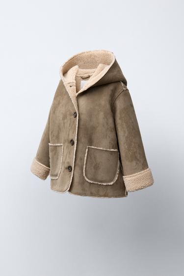 DOUBLE-FACED FAUX SHEARLING COAT - Light khaki by Zara - Image 1