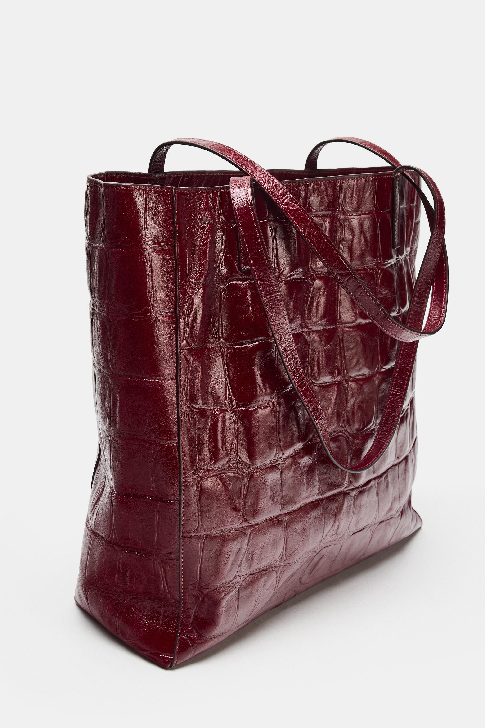 Zara Desenli Deri Tote Çanta görsel 5