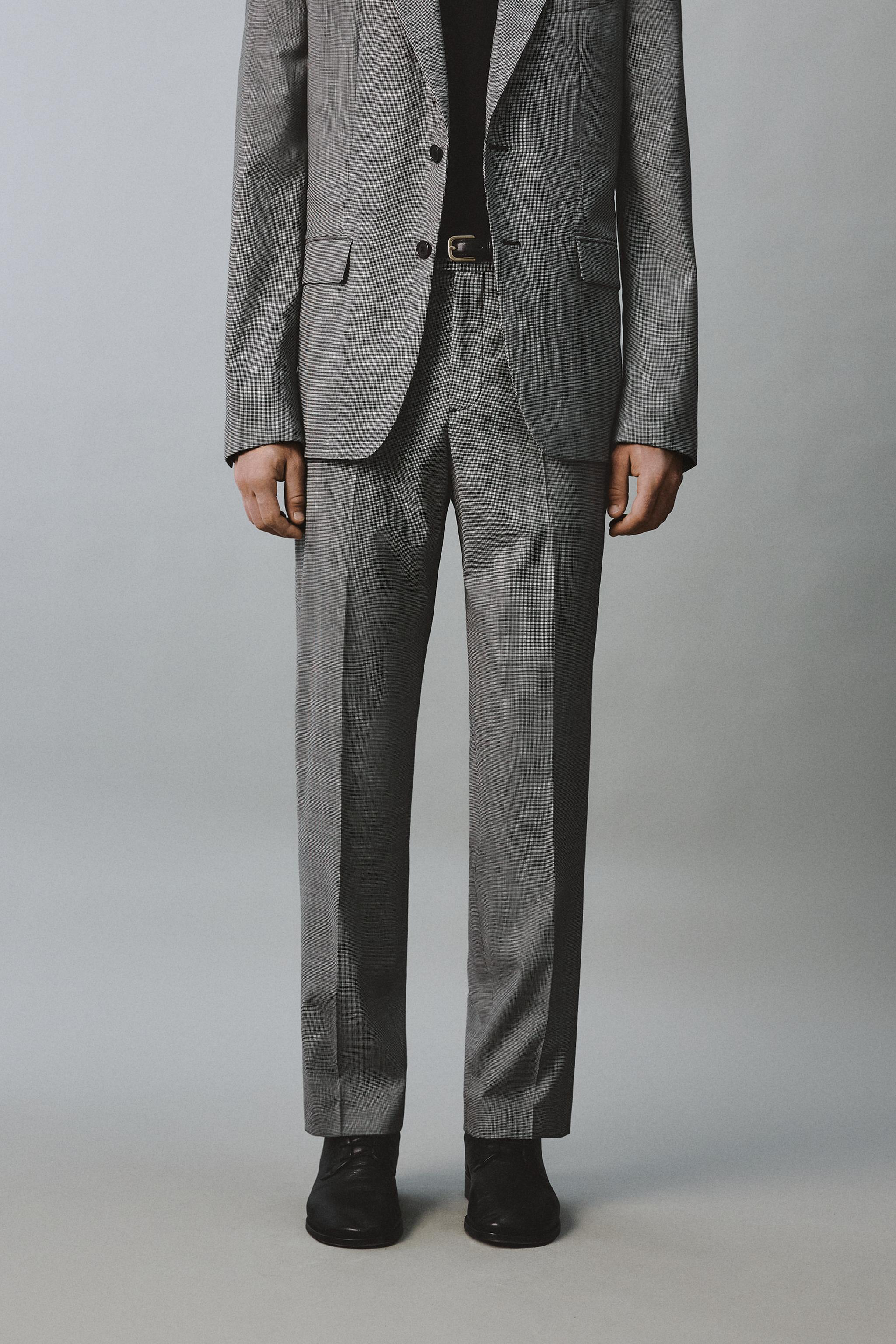 WOOL BLEND CHECK SUIT TROUSERS — Black / White