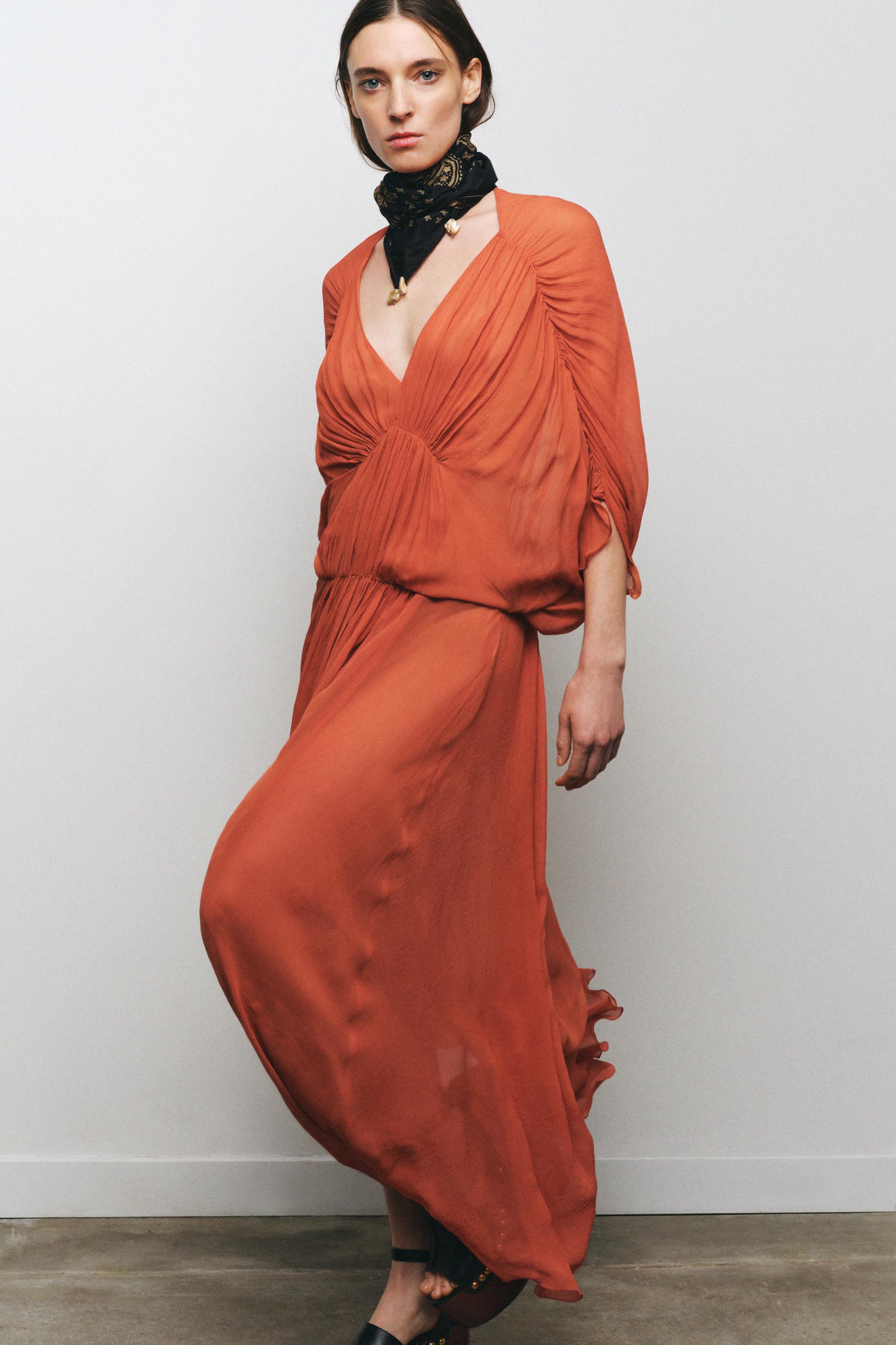 DRAPED DRESS ZW COLLECTION - Brick | ZARA United States