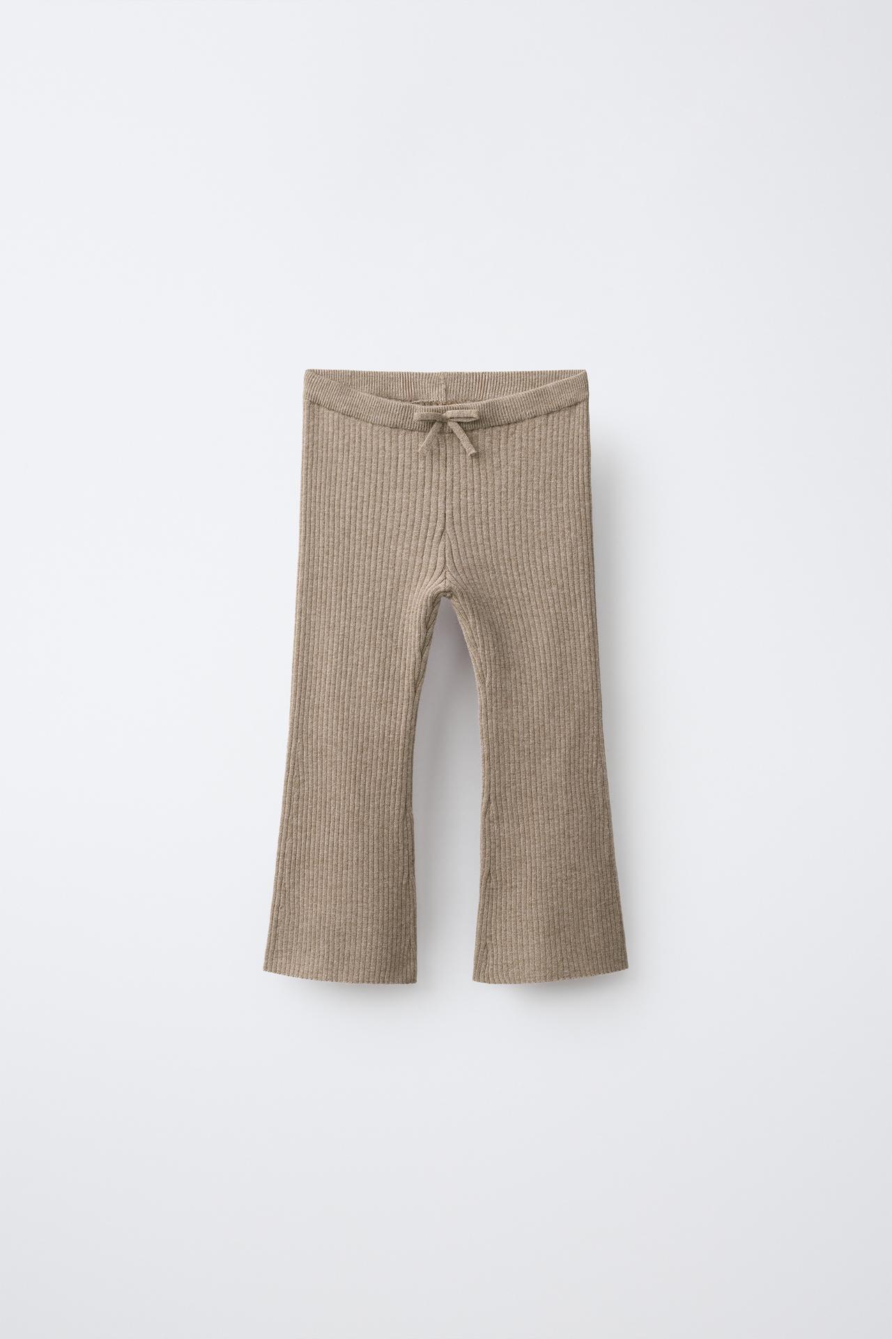 FLARE RIB-KNIT LEGGINGS — Sand / Marl