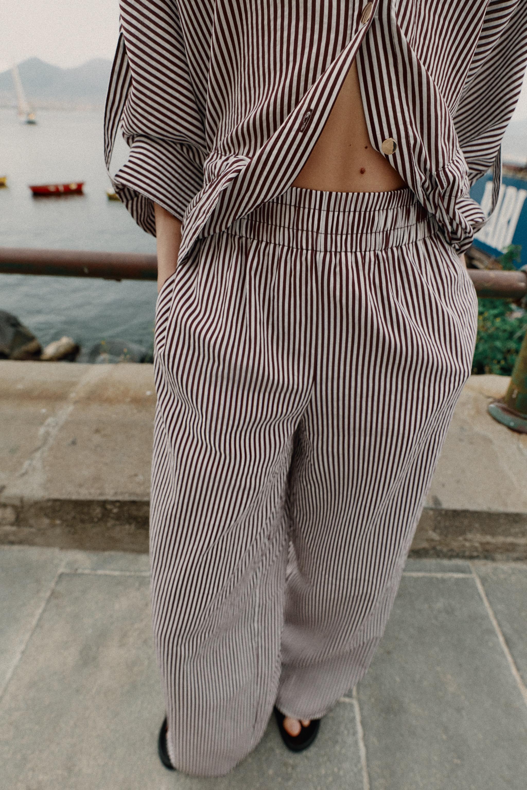 Zara Çizgili Geniş Paça Pantolon görsel 2