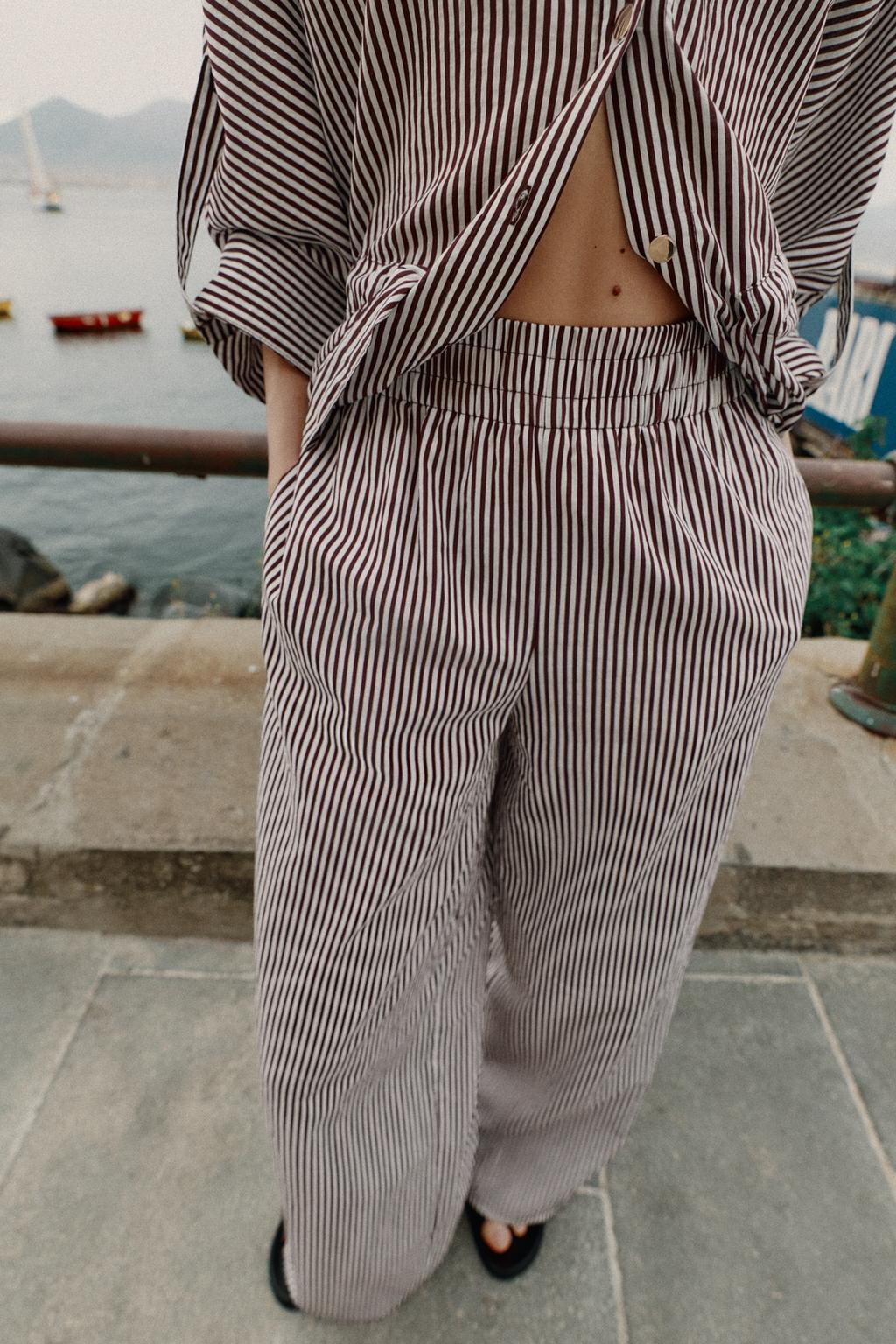 STRIPED WIDE-LEG TROUSERS