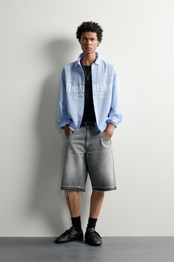 RELAXED FIT CHECK TEXT SHIRT - Light blue by Zara - Image 0