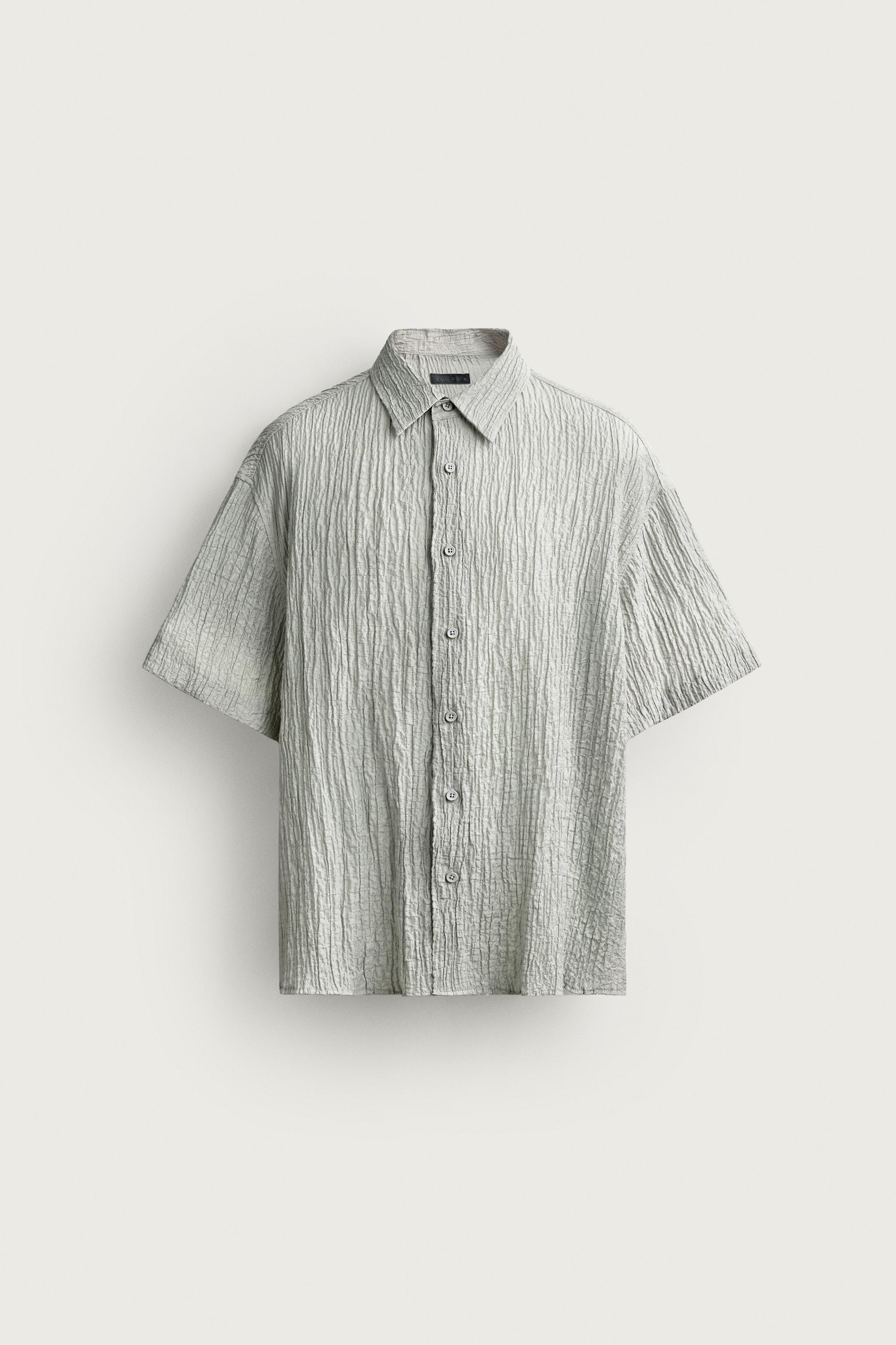 RELAXED FIT TEXTURED SHIRT — Light gray