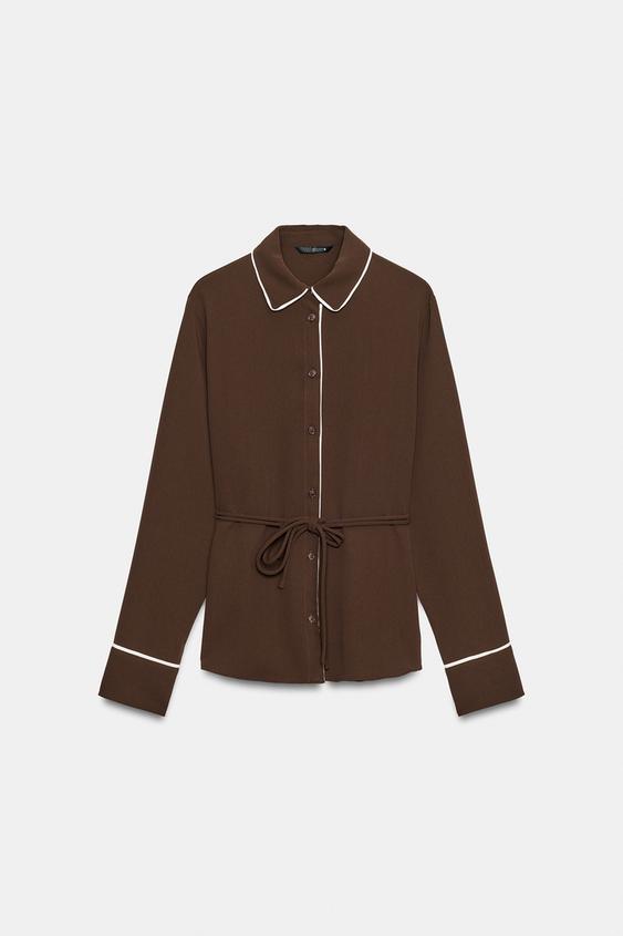 CONTRAST TRIM SHIRT - Brown by Zara - Image 0