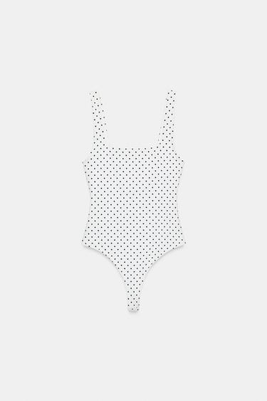 ELASTICKÉ BODY SO ŠTVORCOVÝM VÝSTRIHOM A BODKAMI - Čierna / Biela zn. Zara