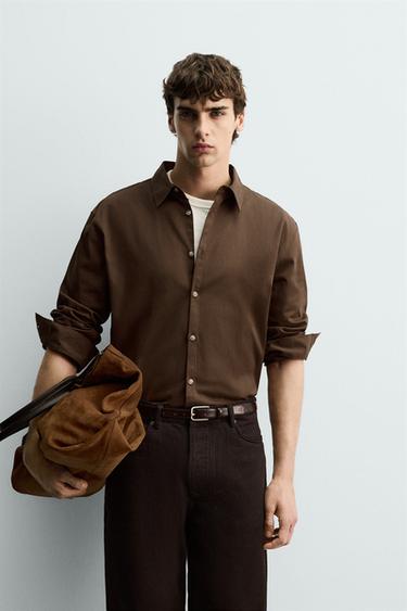 Zara RELAXED FIT SHIRT - Light brown