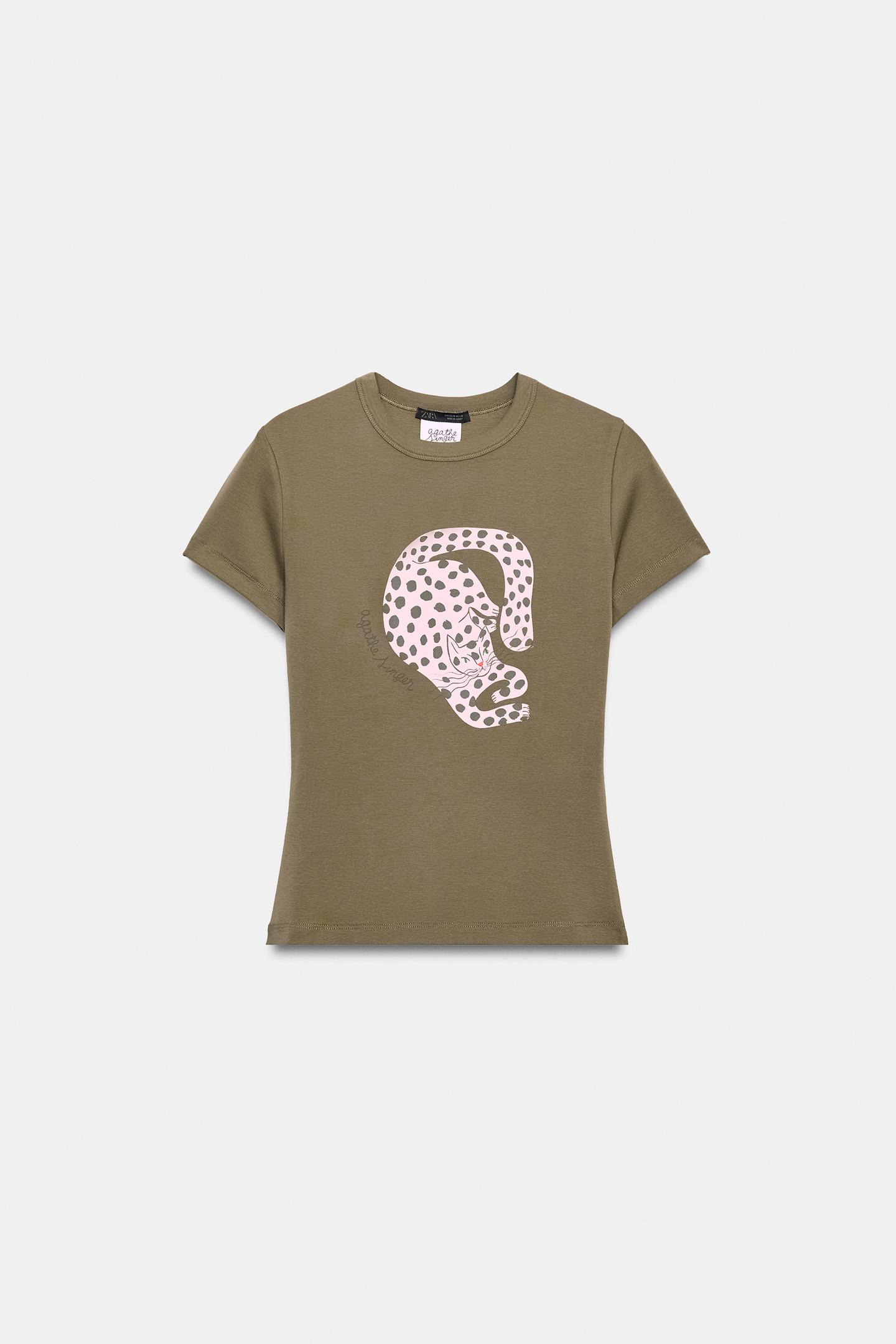 Женская футболка Zara Agathe Singer Print, цвет: Хаки — фото 4