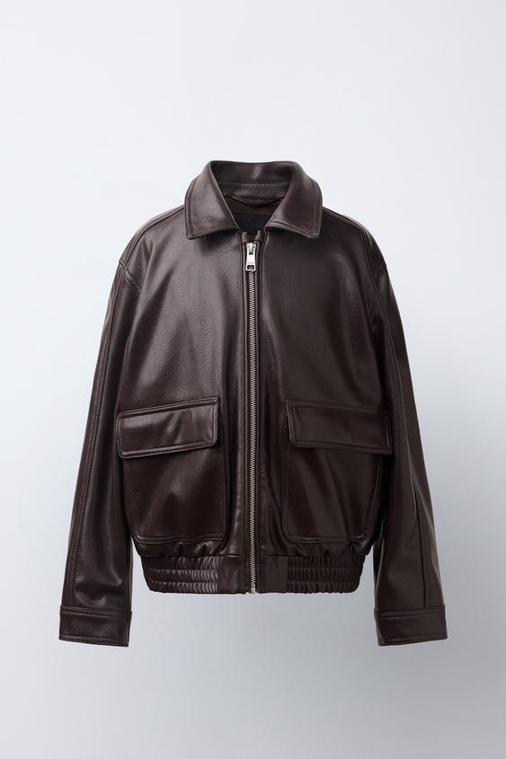 CAZADORA EFECTO PIEL - Marrón de Zara - Imagen 0