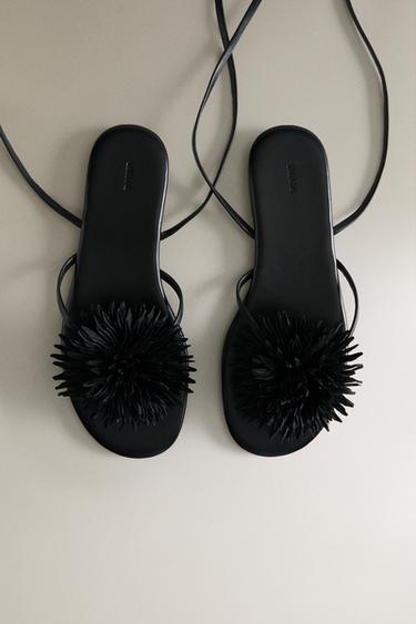 LEATHER SANDALS WITH FLOWER DETAIL - Black by Zara - Image 2