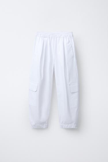 POPLIN CARGO TROUSERS - White by Zara