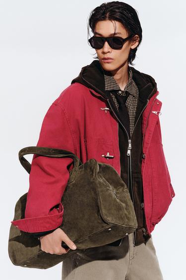 Zara M號真皮旅行包 - 卡其綠