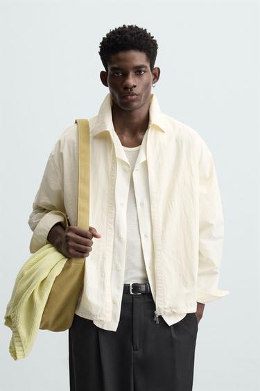 Zara TECHNICAL ZIP OVERSHIRT - Ecru