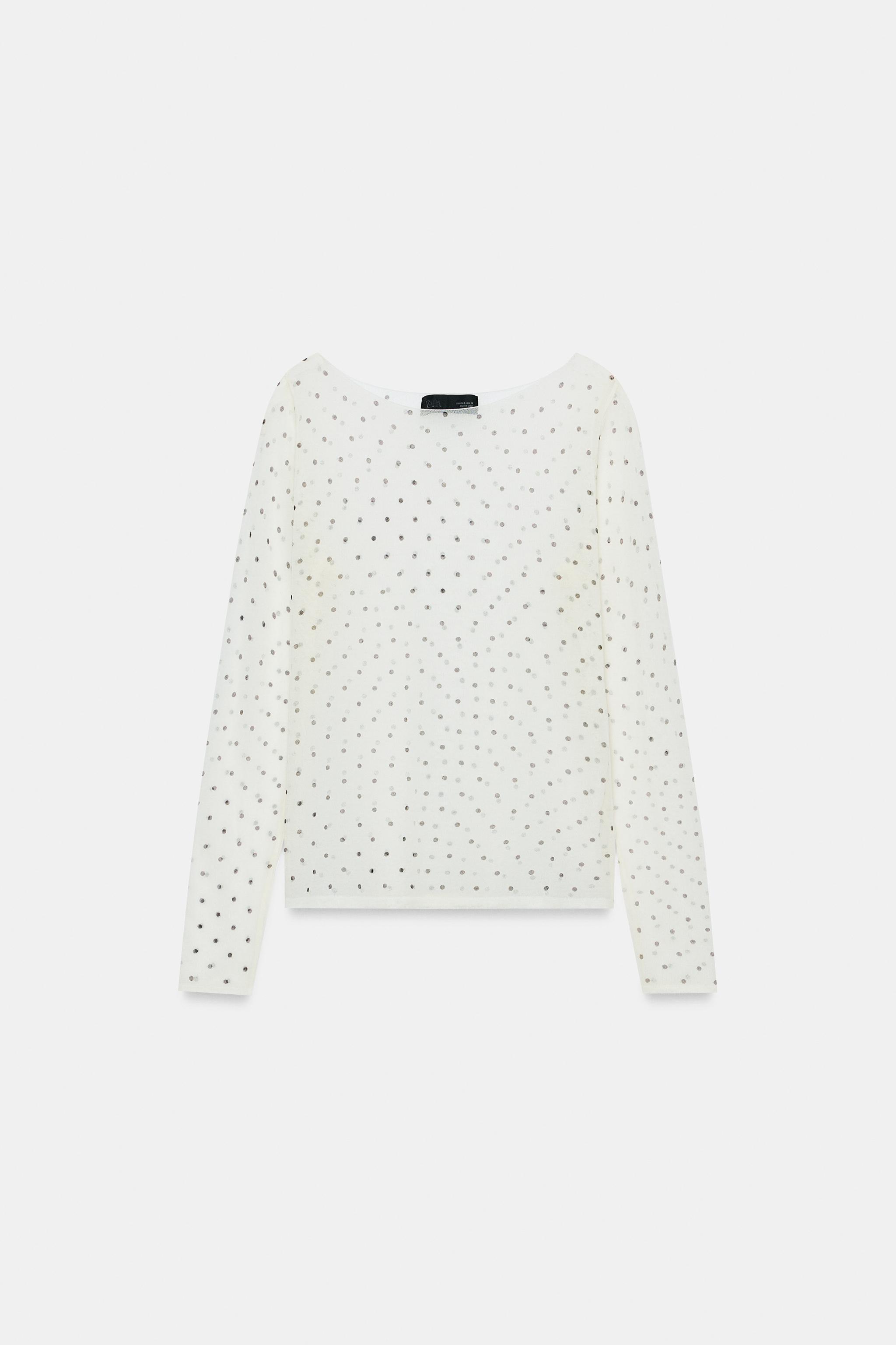 ドット柄セミシースルーニットトップス - エクリュ | ZARA Japan / 日本