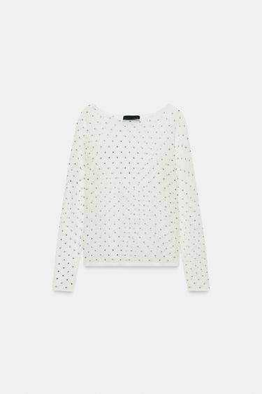 ドット柄セミシースルーニットトップスエクリュZaraのドット柄セミシースルーニットトップス - エクリュ 