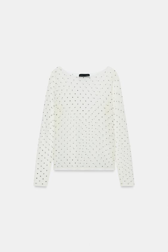 SEMI-SHEER KNIT DOTS TOP - Ecru by Zara - Image 0