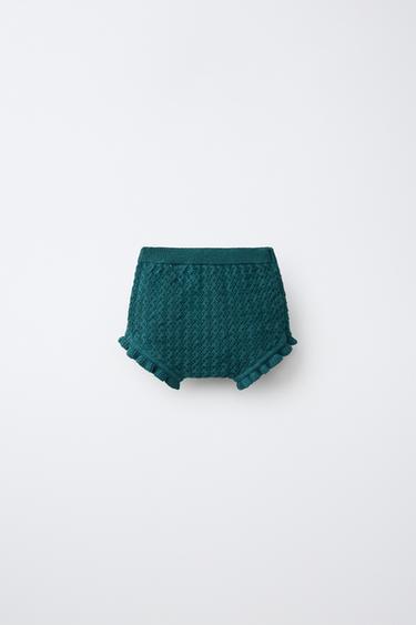 EMBROIDERED FLORAL KNIT PANTIES — Duck green 2
