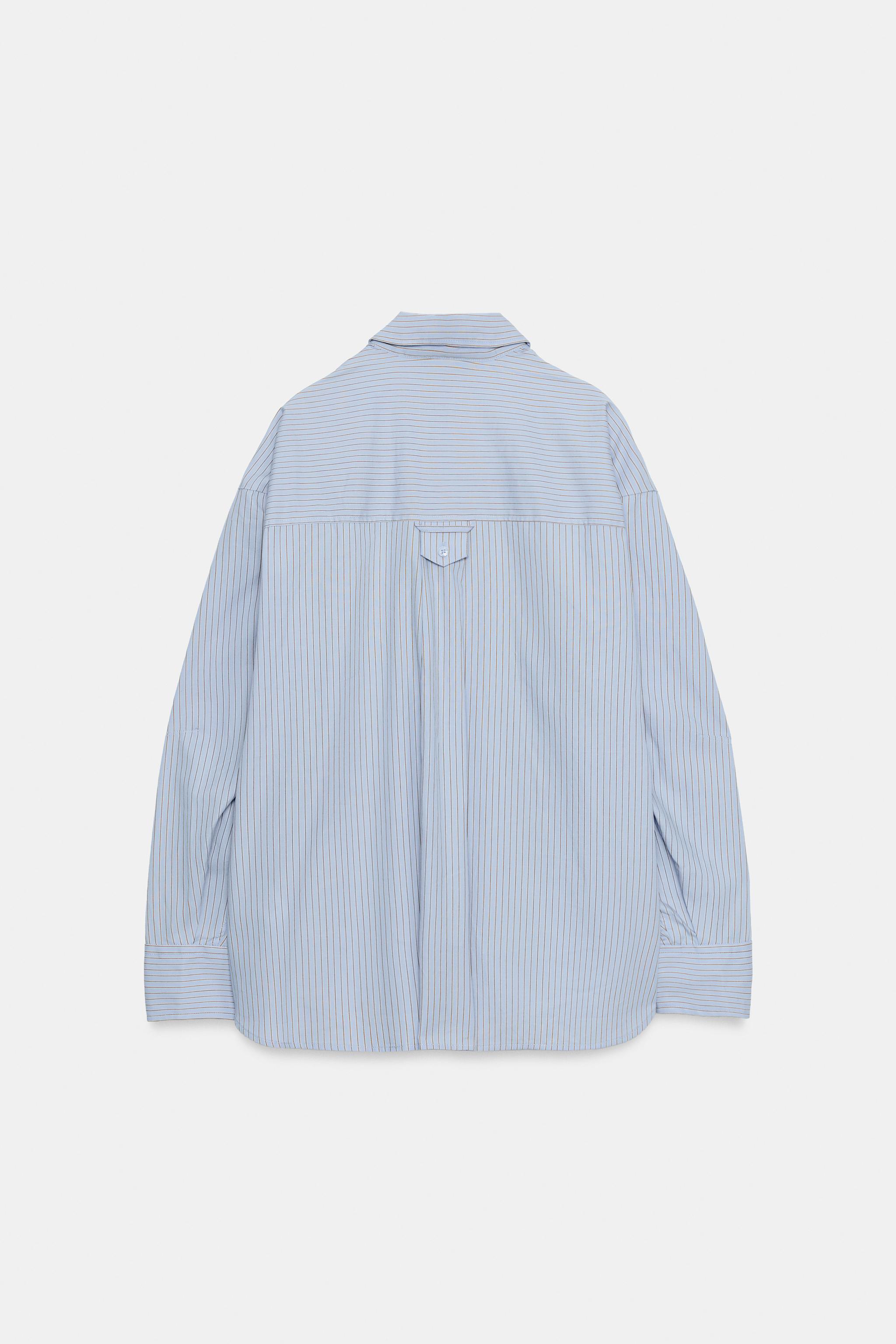 OVERSIZED STRIPED POCKET SHIRT — Blue