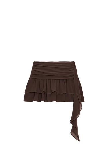 Zara RUFFLED GEORGETTE SKORT - Brown