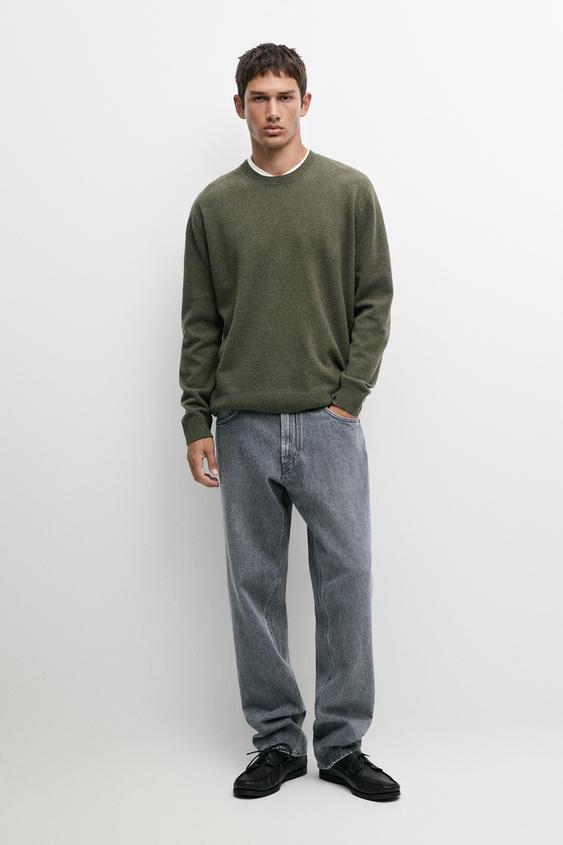Zara Wool blend round neck knit sweater - Mid khaki - Image 0