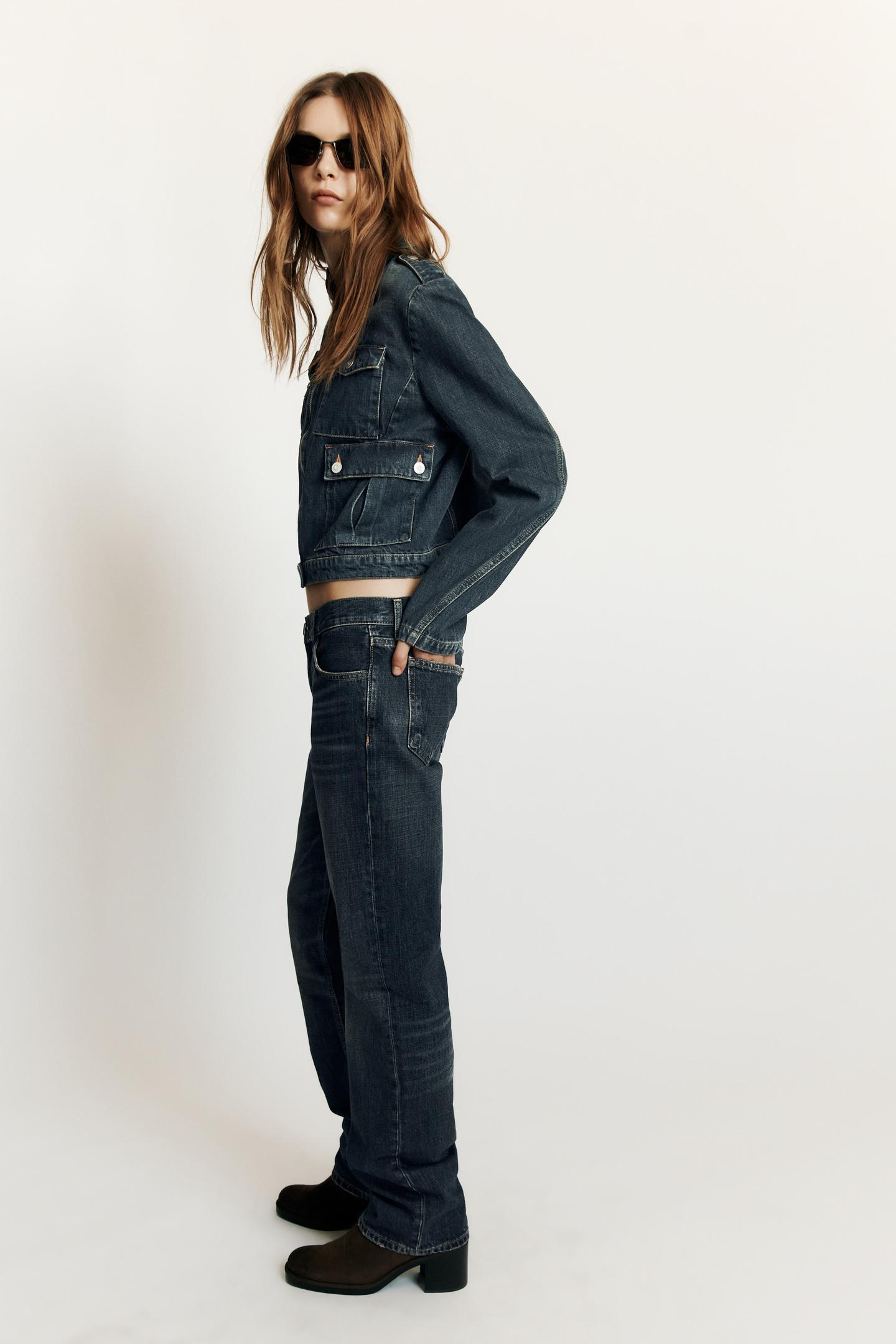 Женские джинсы Zara Mid-Rise Straight Fit Trf, цвет: Тёмно-синий — фото 3
