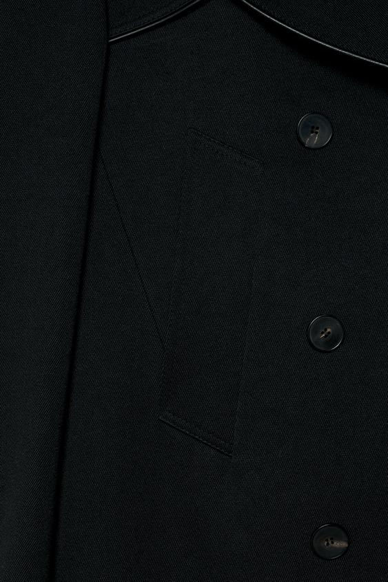 TRENCH CROISÉ MÉLANGE DE LAINE LISERÉS COMBINÉS ZW COLLECTION - Noir de Zara - Image 3