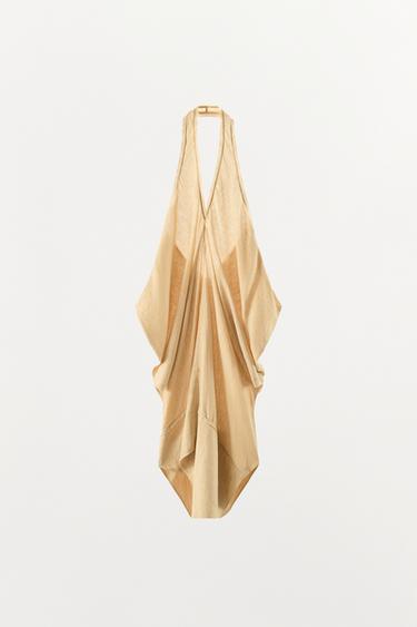 LINEN BLEND HALTER MINI DRESS - 314 by Zara