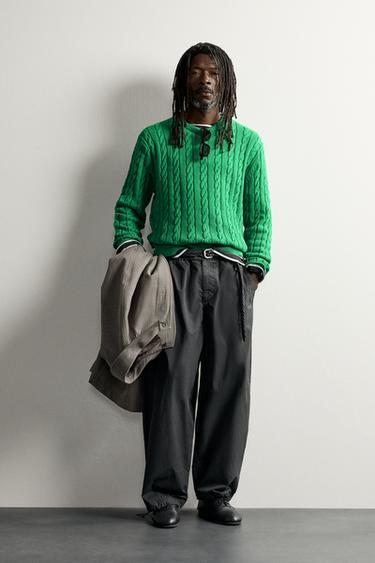 Zara AARON LEVINE X ZARA TEXTURED CABLE SWEATER - Green - Image 0