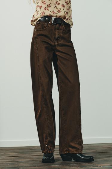 Zara TEKSAD MID-WAIST BAGGY BALLOON TRF - Brown