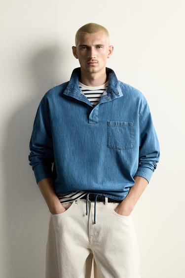 CAMISA POLO DENIM LIGERO LAVADO - Azul claro de Zara