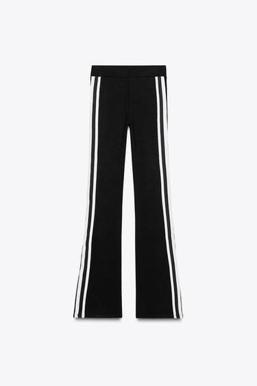Zara SIDE STRIPE FLARED LEGGINGS - Black - Image 0