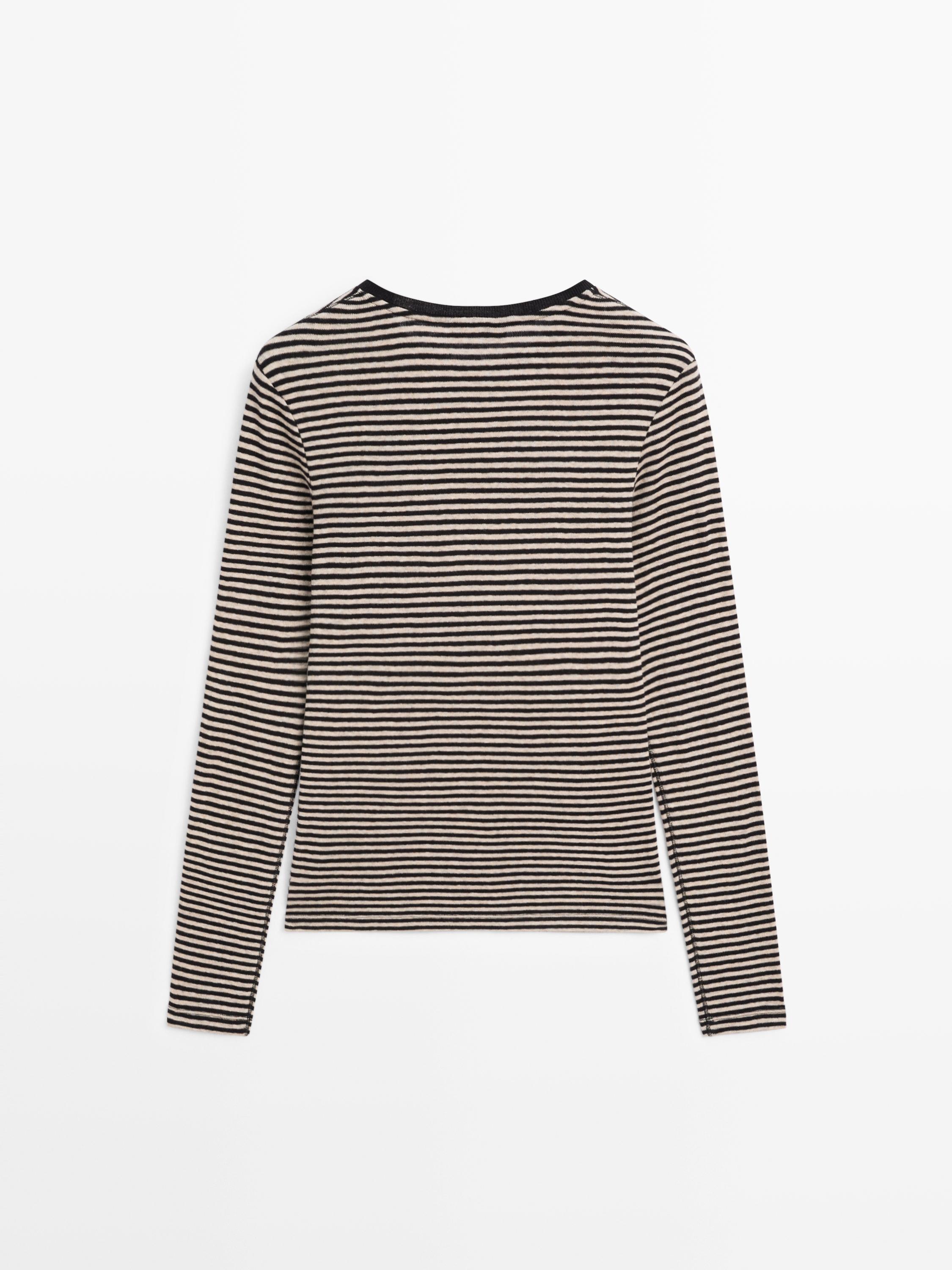 Cotton blend striped long sleeve T-shirt