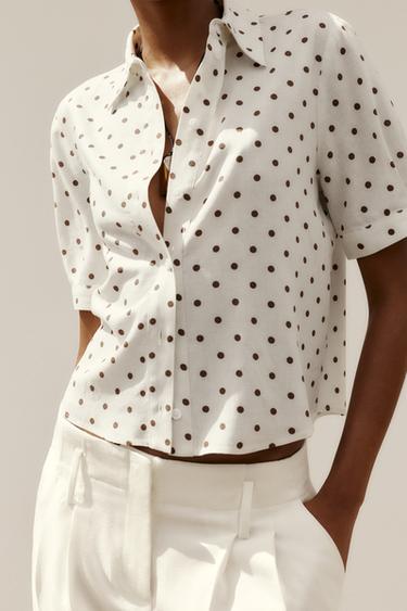 CHEMISE MANCHES COURTES AVEC LACETS EN RAMIE - Écru / Marron de Zara - Image 2